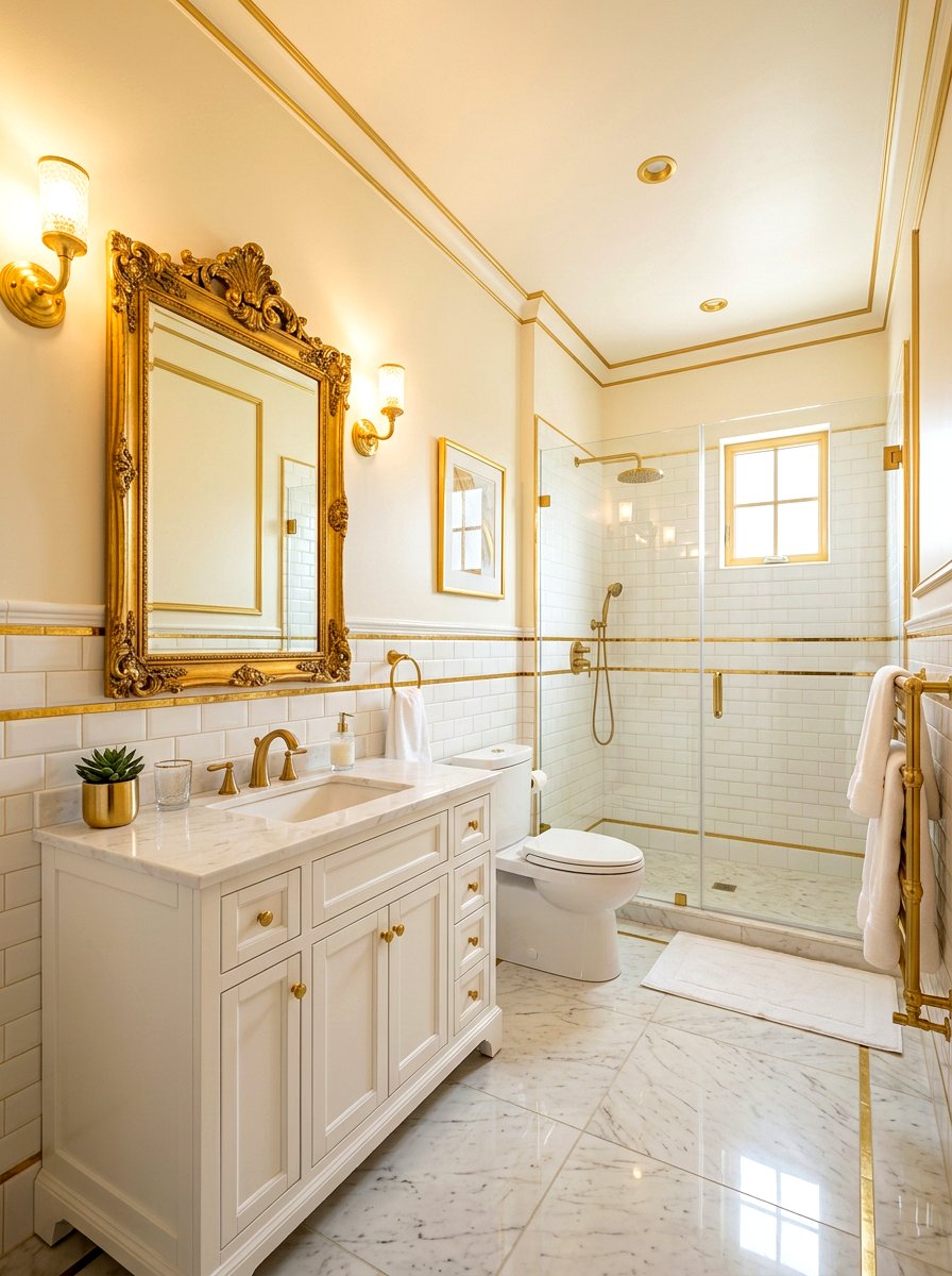 Gold Accented Tile Bathroom - 30 half tiled bathroom ideas