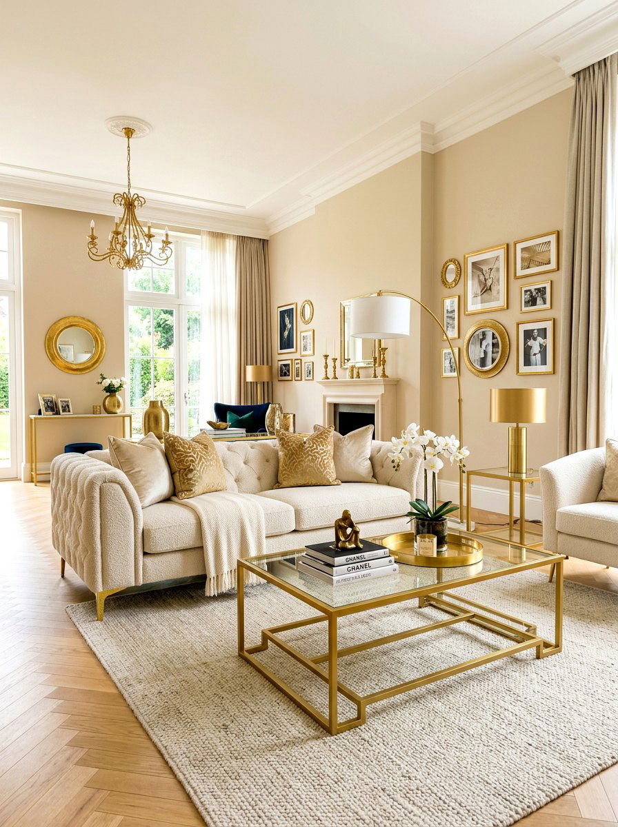 Gold Accents Living Room Cream Sofa - 30 cream sofa living room ideas