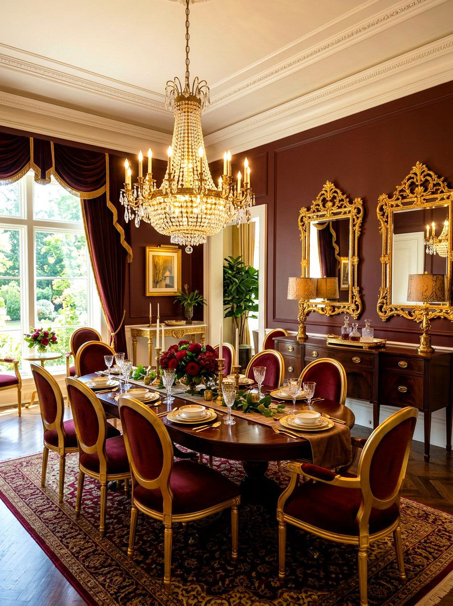Gold Accents Oxblood Dining Room - 30 oxblood fall dining room ideas