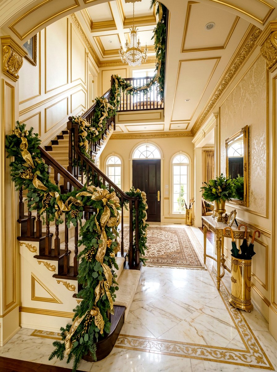 Gold And Green Foyer - 30 metallic holiday decor ideas
