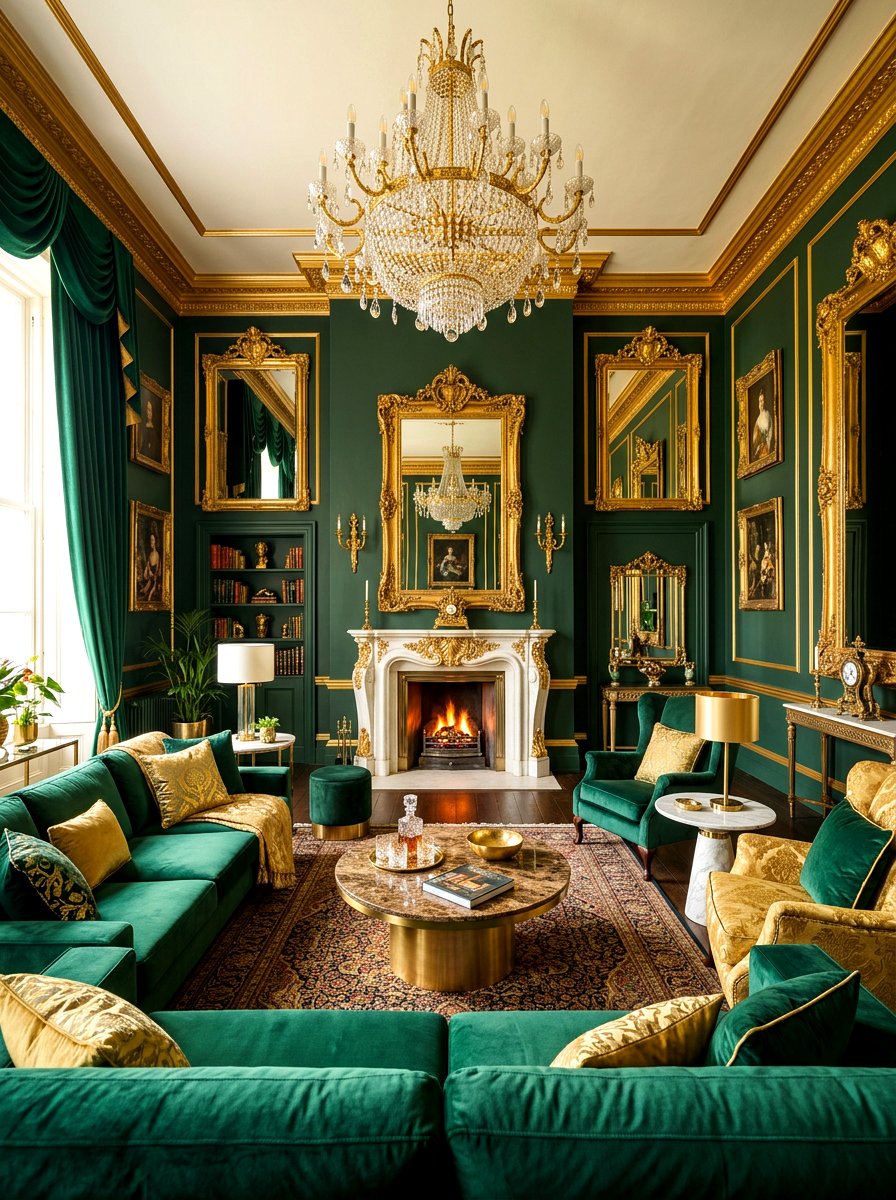 Gold And Green Living Room - 30 jewel tone living room ideas