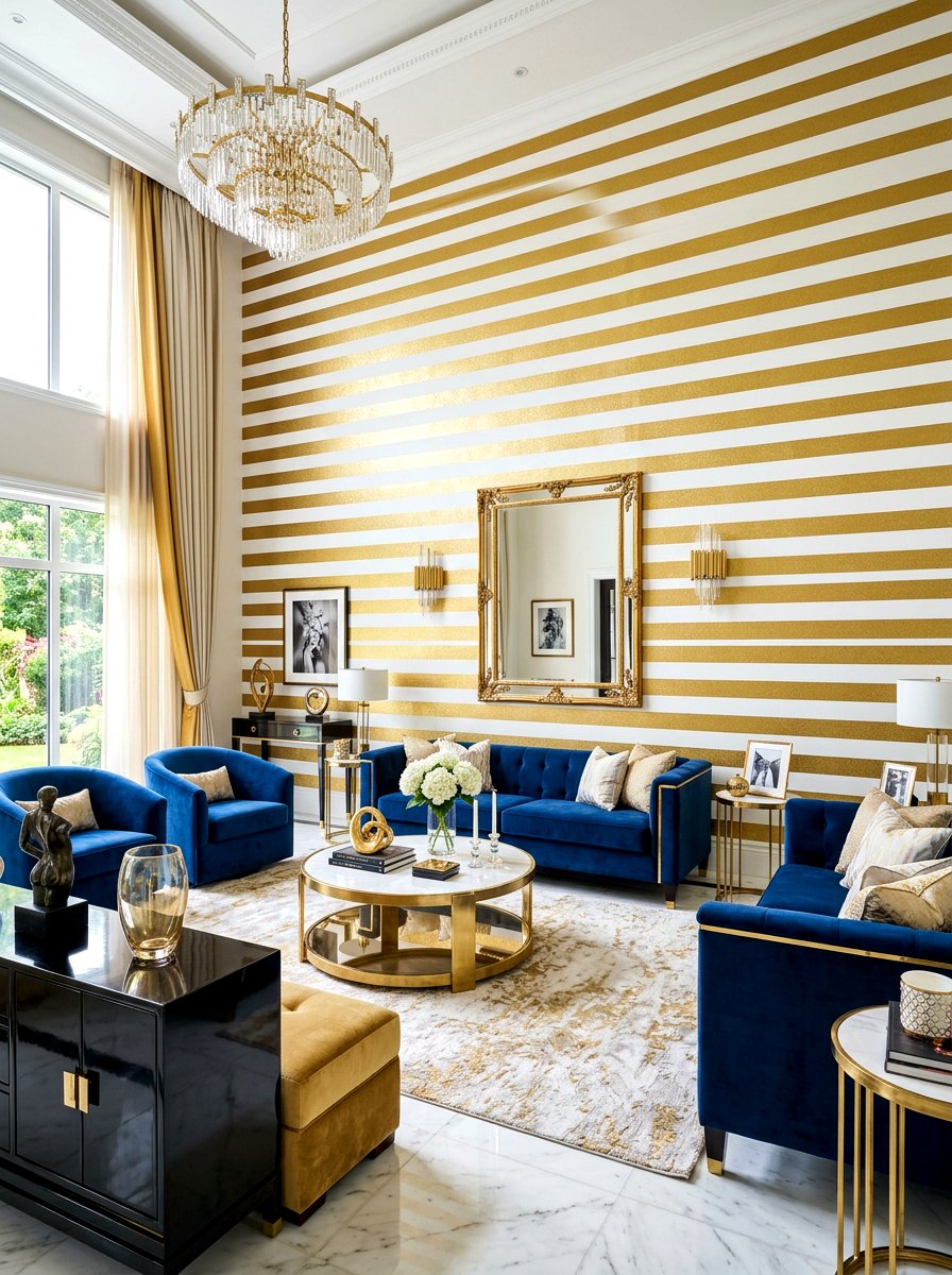 Gold And White Stripe Wall Decor - 30 circus stripe living room ideas