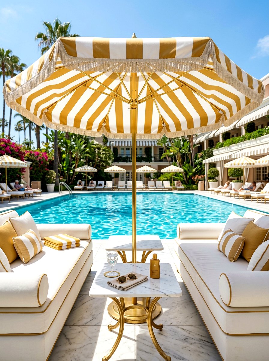 Gold And White Striped Pool Umbrella - 30 poolside striped umbrellas ideas