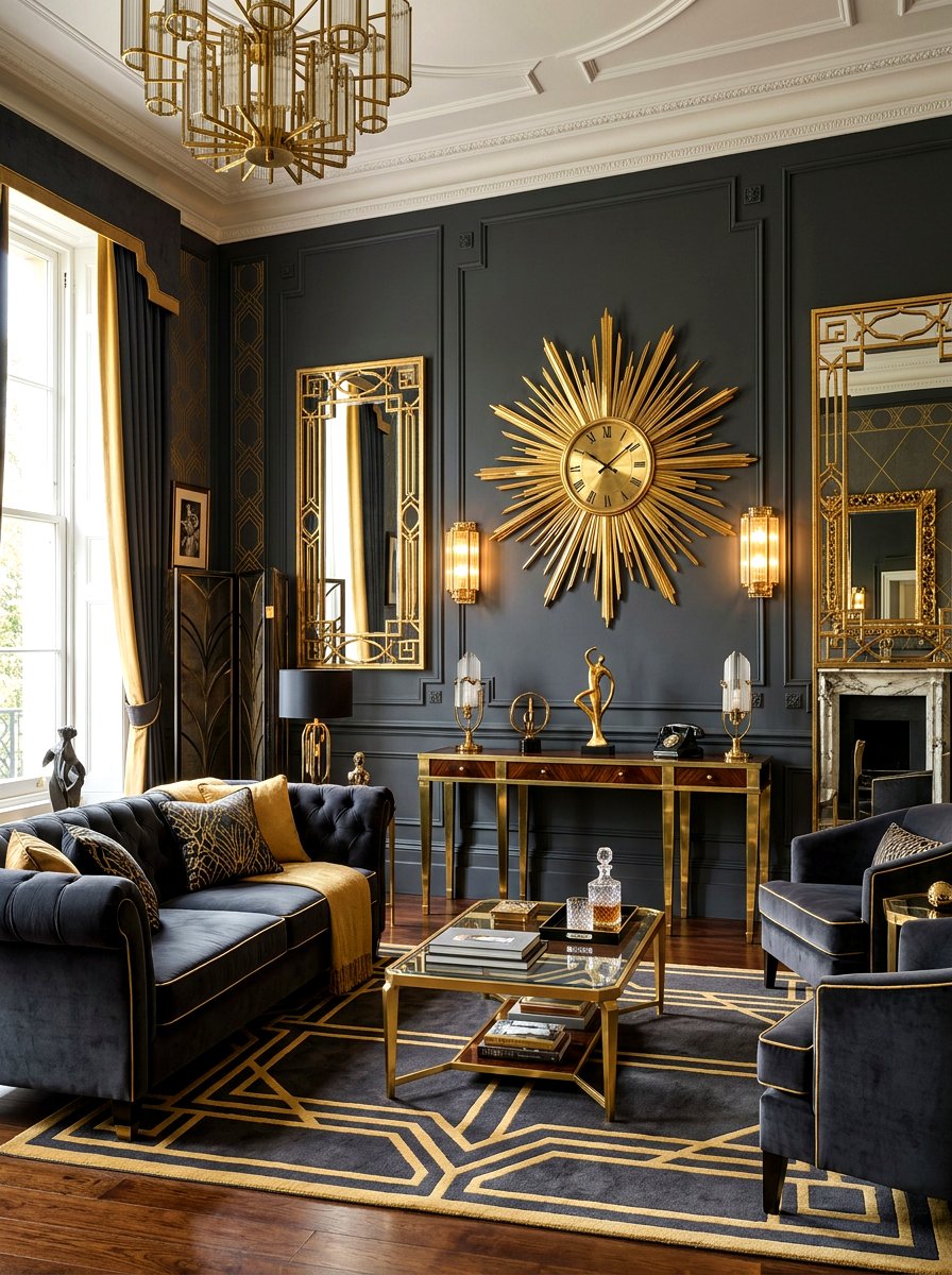 Gold Art Deco living room decor - 30 art deco living room ideas