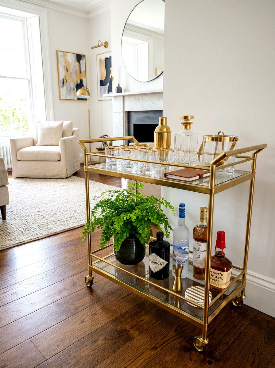 Gold Bar Cart - 30 home aperitif corner ideas