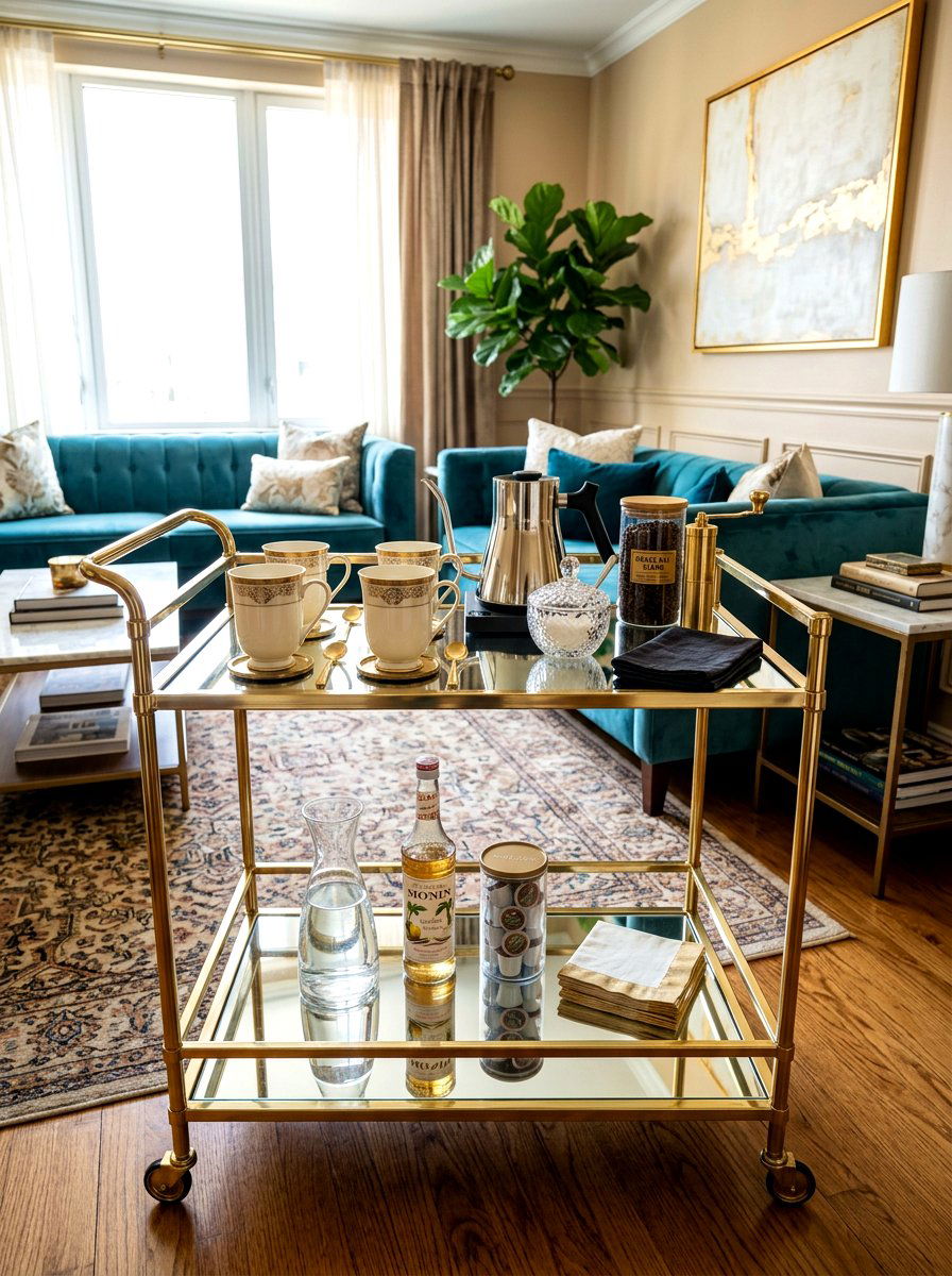 Gold Bar Cart Coffee Station - 30 coffee cart apartment ideas