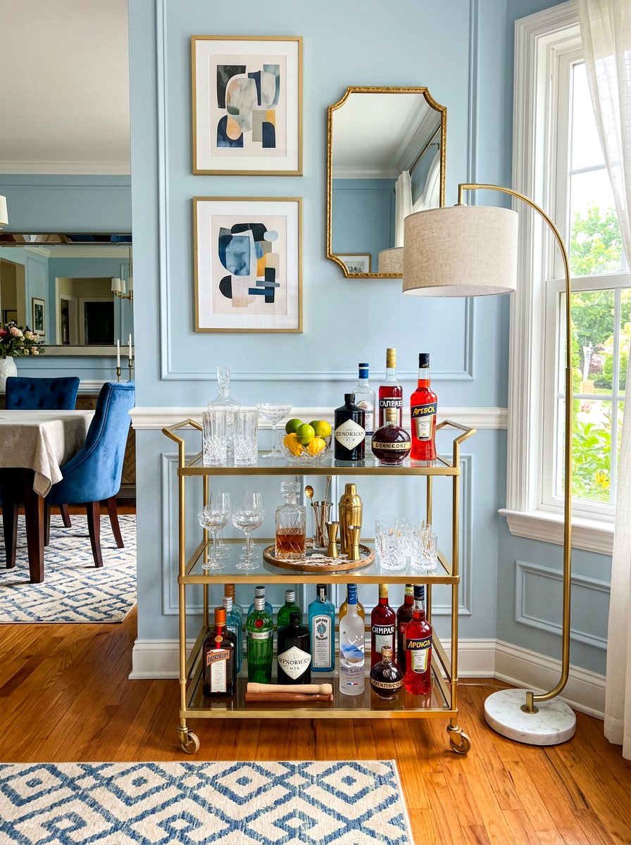 Gold Bar Cart - 30 gold accent decor ideas