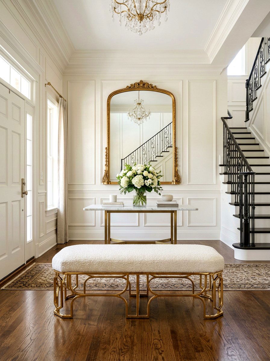 Gold Base Boucle Bench - 30 boucle entry bench ideas