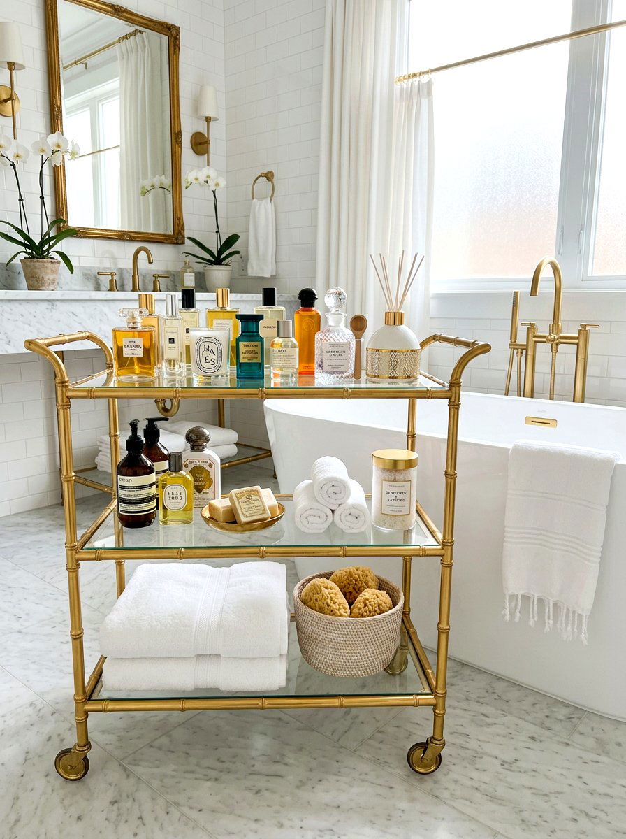 Gold Bathroom Bar Cart - 30 aesthetic bathroom cart ideas