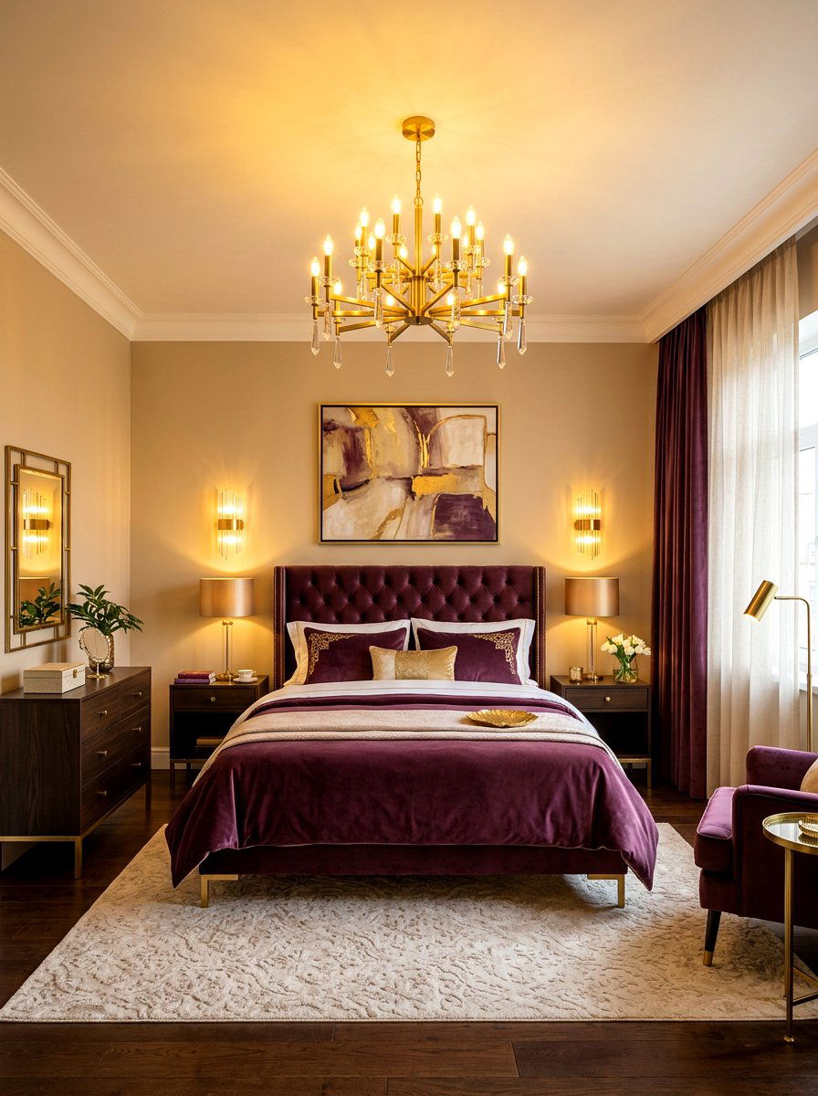 Gold Bedroom Lighting - 30 plum and beige bedroom ideas