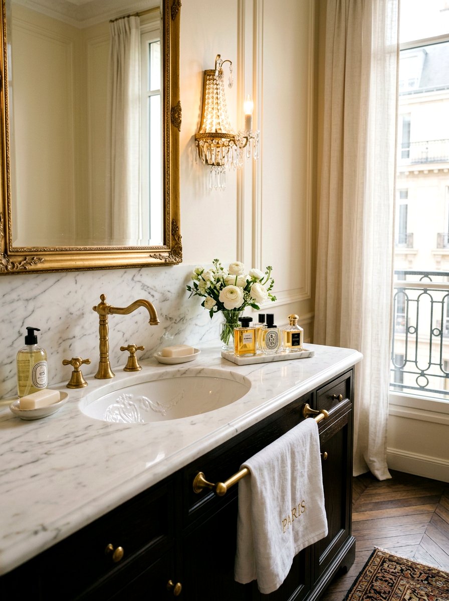Gold Brass Faucets - 30 Parisian bathroom ideas