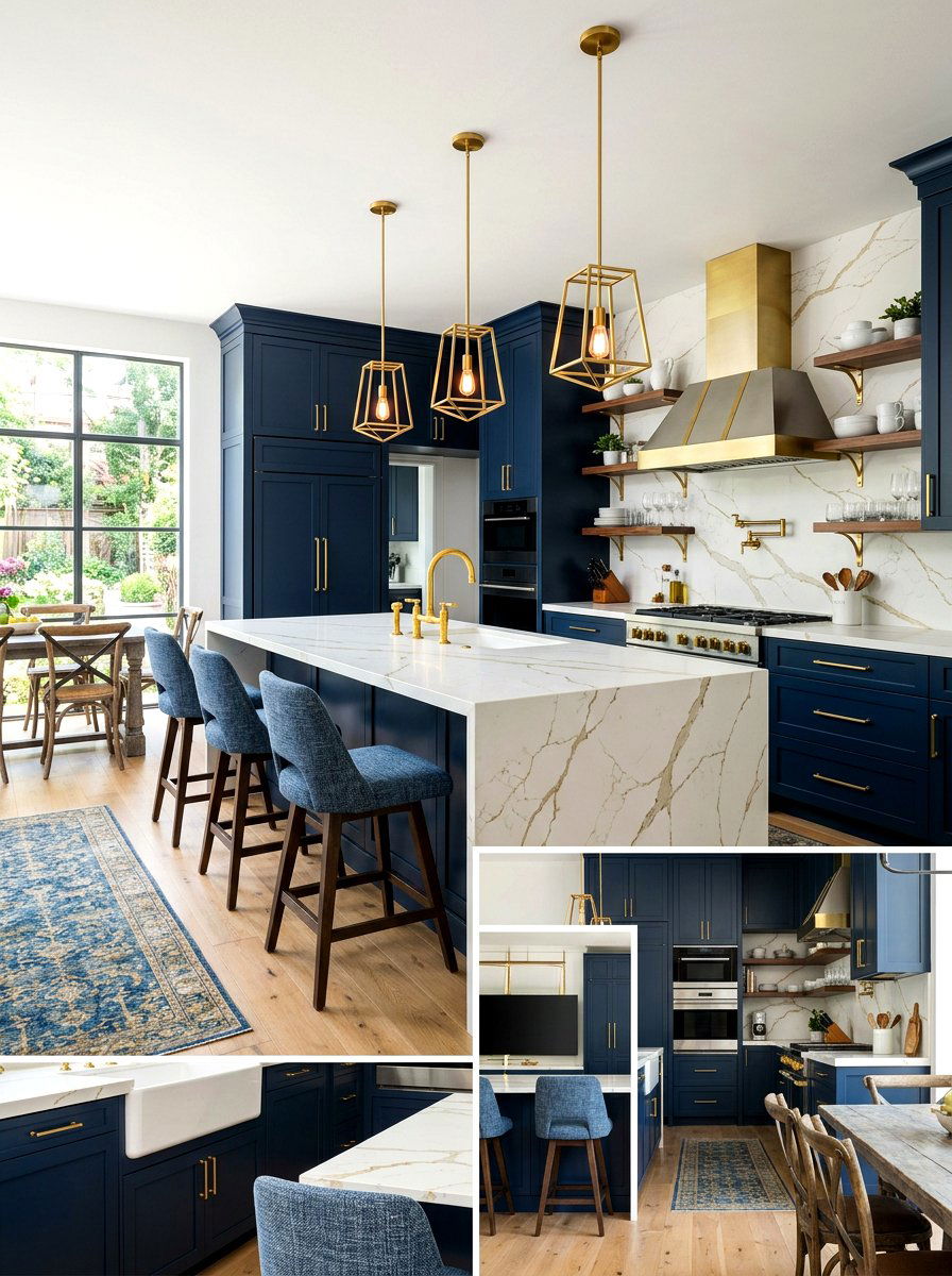 Gold Bridge Faucet Navy Blue Kitchen - 30 bridge faucet kitchen ideas