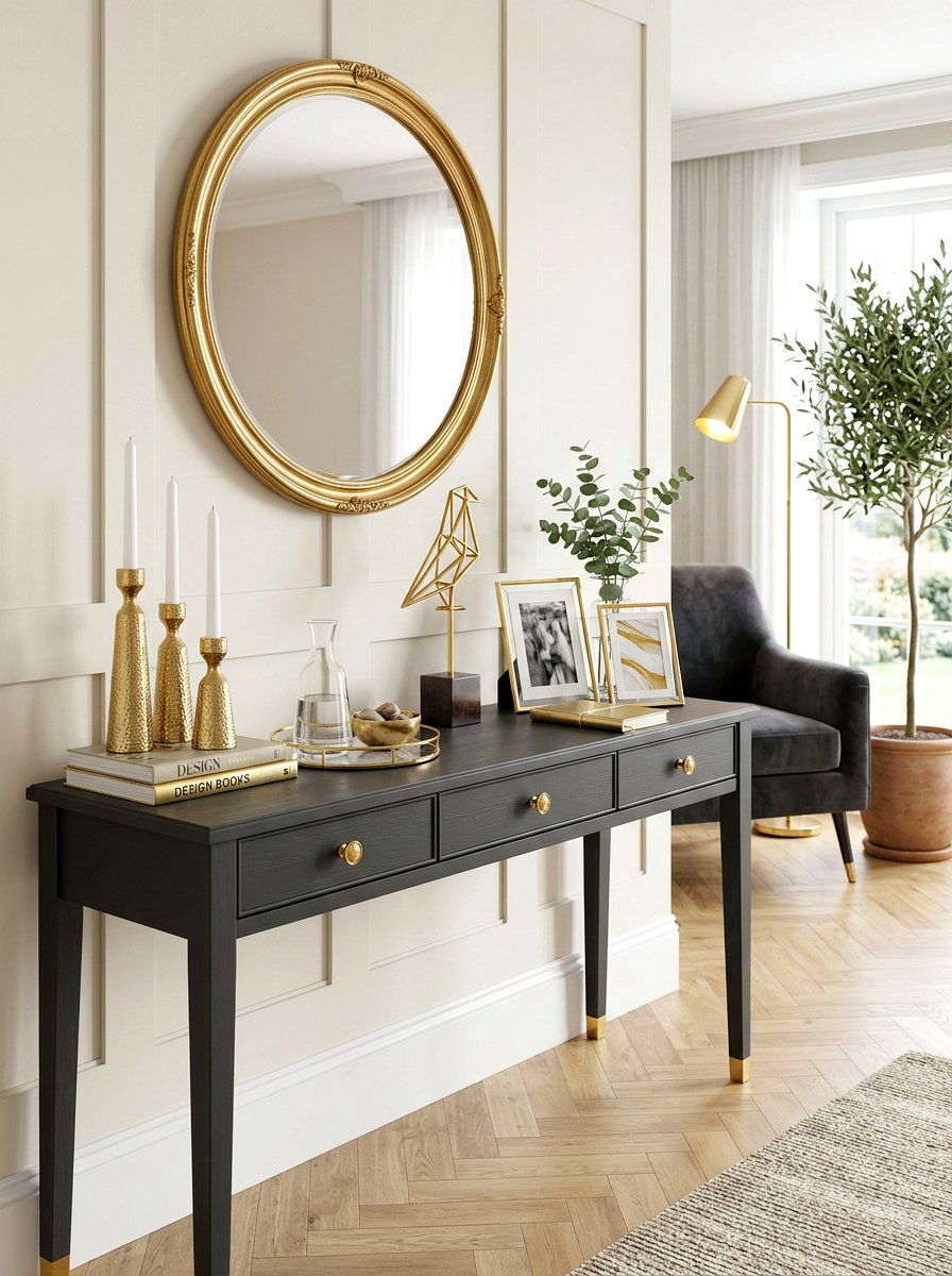 Gold Console Table Accents - 30 console table decor ideas