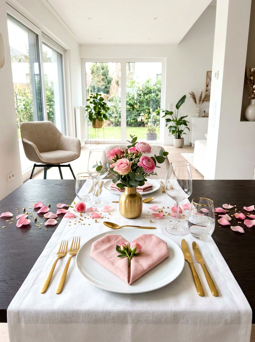 Gold Cutlery With Heart Napkins - 30 Galentine table decor ideas