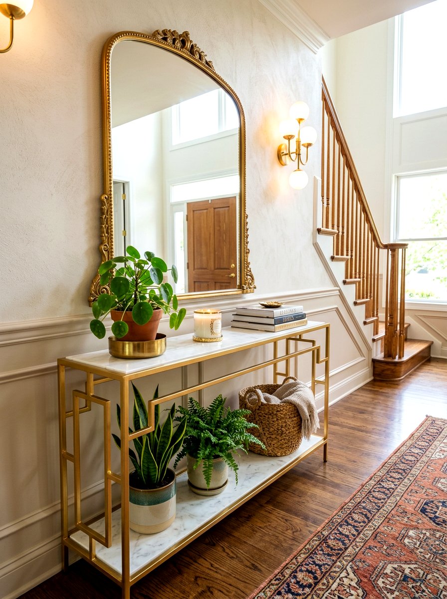 Gold Entry Table - 30 everyday entry table decor ideas