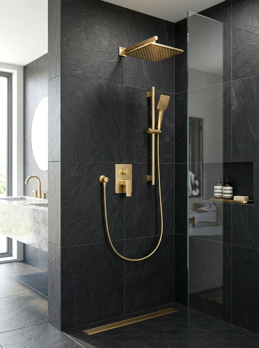 Gold Finish Double Shower Head - 30 double shower head ideas