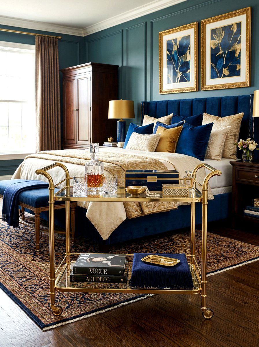 Gold Finish Rolling Cart - 30 bedside cart storage ideas