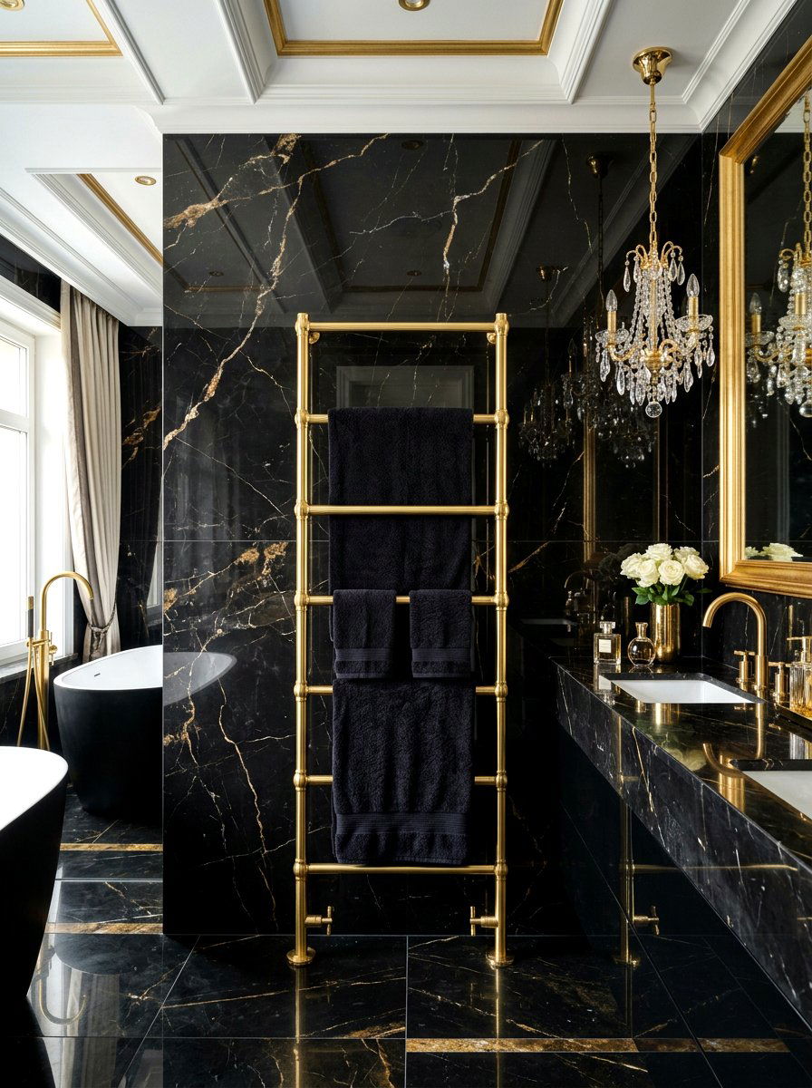 Gold Finish Towel Ladder - 30 towel ladder ideas
