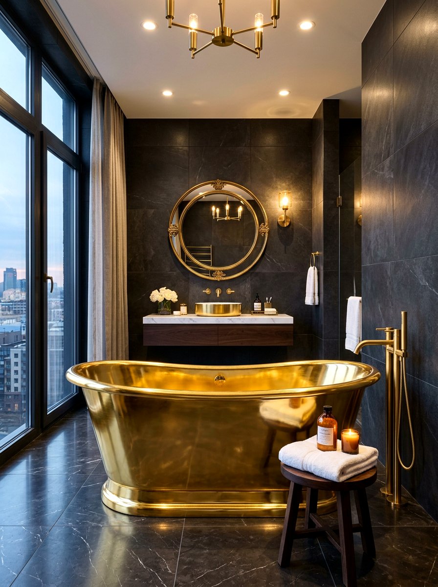 Gold Finished Freestanding Tub - 30 freestanding tub ideas