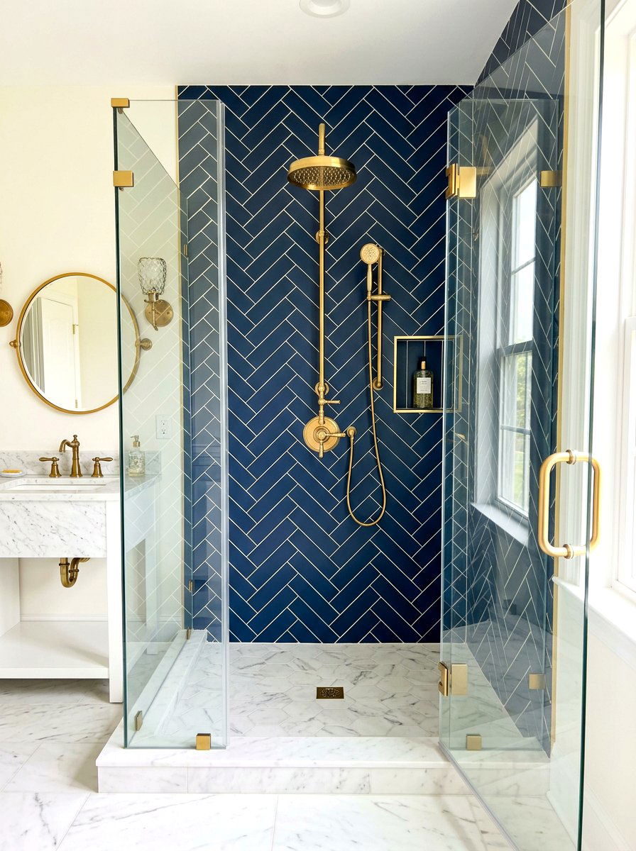 Gold Fixture Shower - 30 bathroom shower ideas