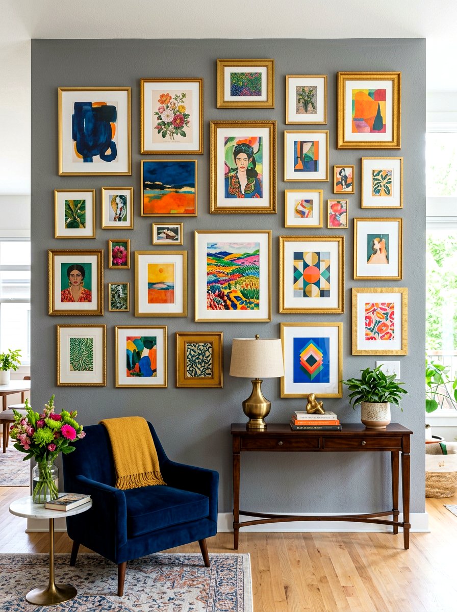 Gold Frame Accents - 30 maximalist art wall ideas