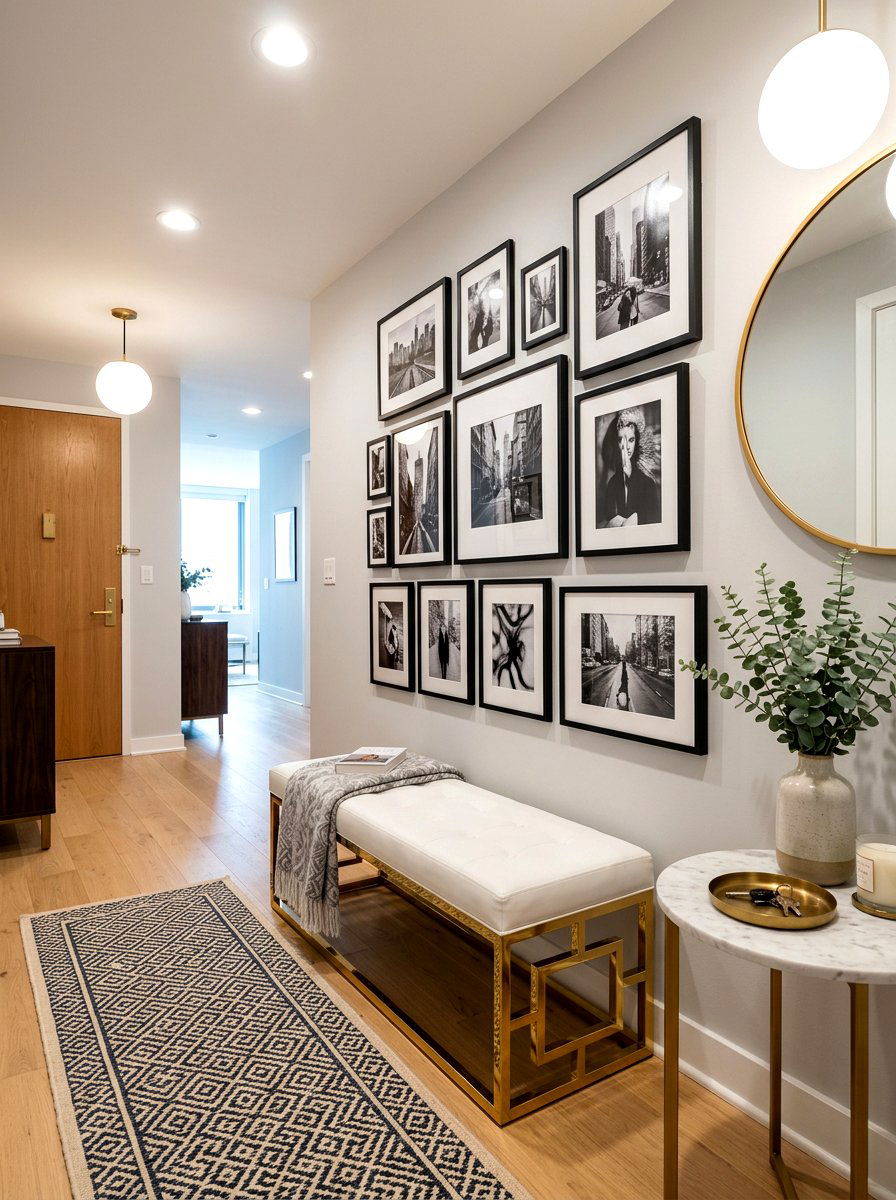 Gold Frame Bench - 30 apartment entry bench ideas