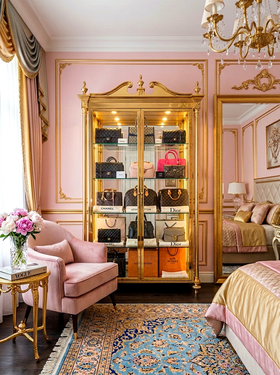 Gold Frame Cabinet Glamorous Bedroom - 30 display cabinet ideas