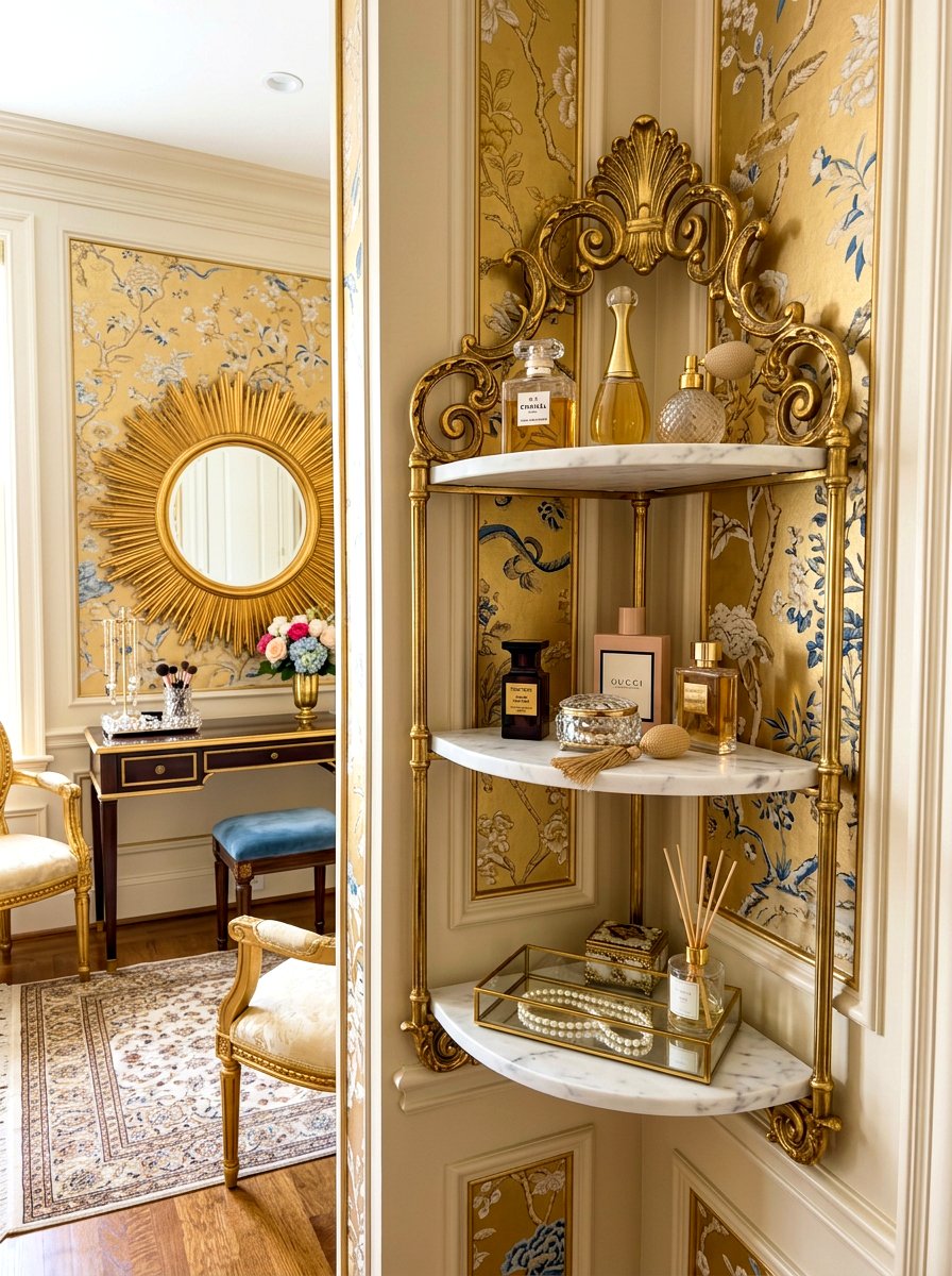 Gold Frame Corner Shelf - 30 living room corner shelf ideas