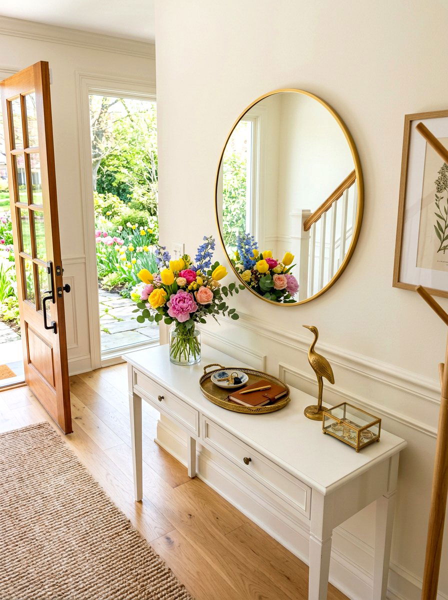 Gold Frame Entry Mirror - 30 spring entry table ideas