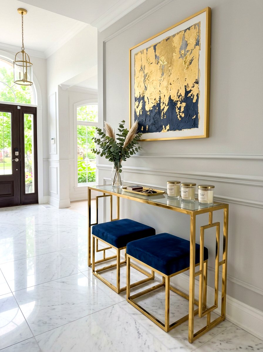 Gold Frame Entry Table - 30 console table entry ideas