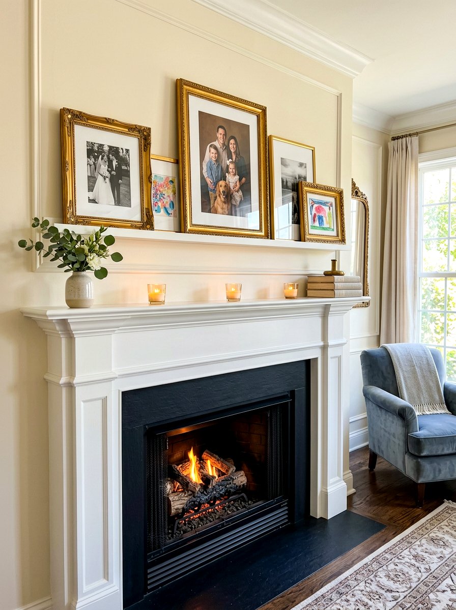 Gold Frame Gallery Wall - 30 fall mantel layering ideas