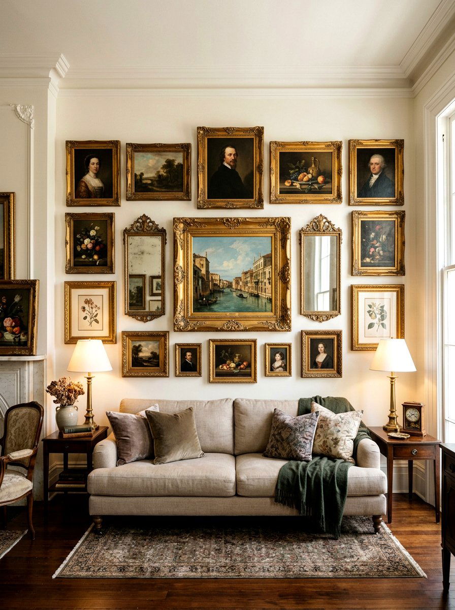 Gold Frame Gallery Wall - 30 classic traditional living room ideas