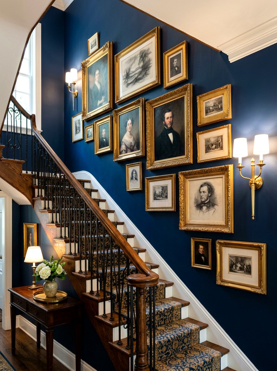 Gold Frame Staircase Decor - 30 stair gallery wall ideas