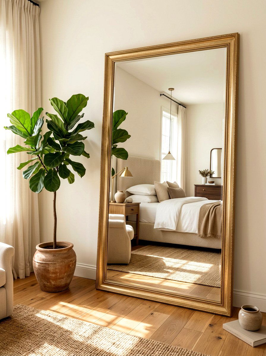 Gold Framed Leaner Mirror - 30 mirror wall small room ideas