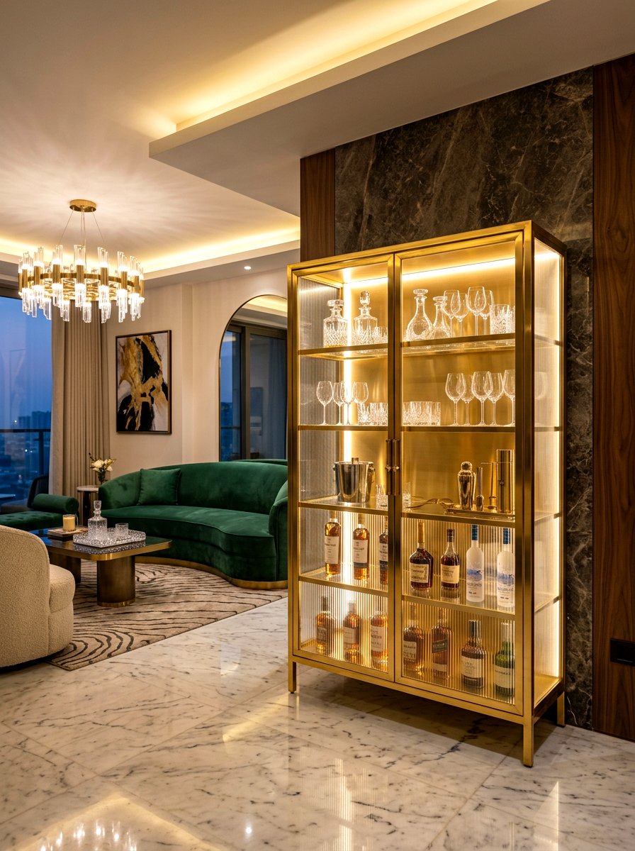 Gold Framed Ribbed Glass Bar Cabinet - 30 ribbed glass cabinet ideas