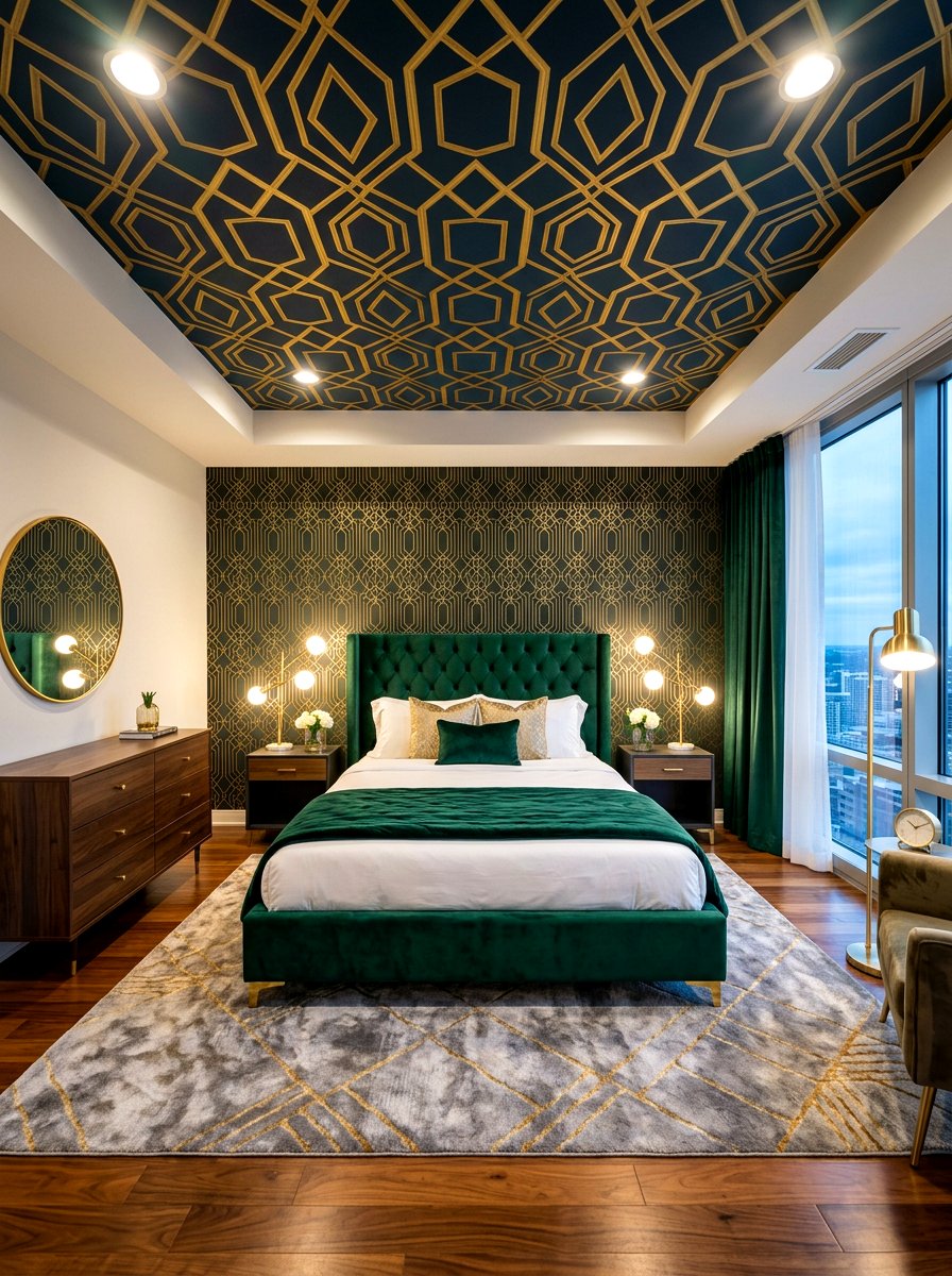 Gold Geometric Pattern - 30 ceiling wallpaper bedroom ideas