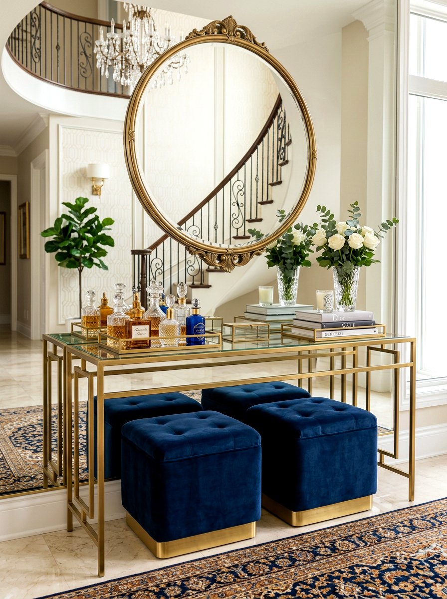 Gold Glass Console Table - 30 front hall console ideas
