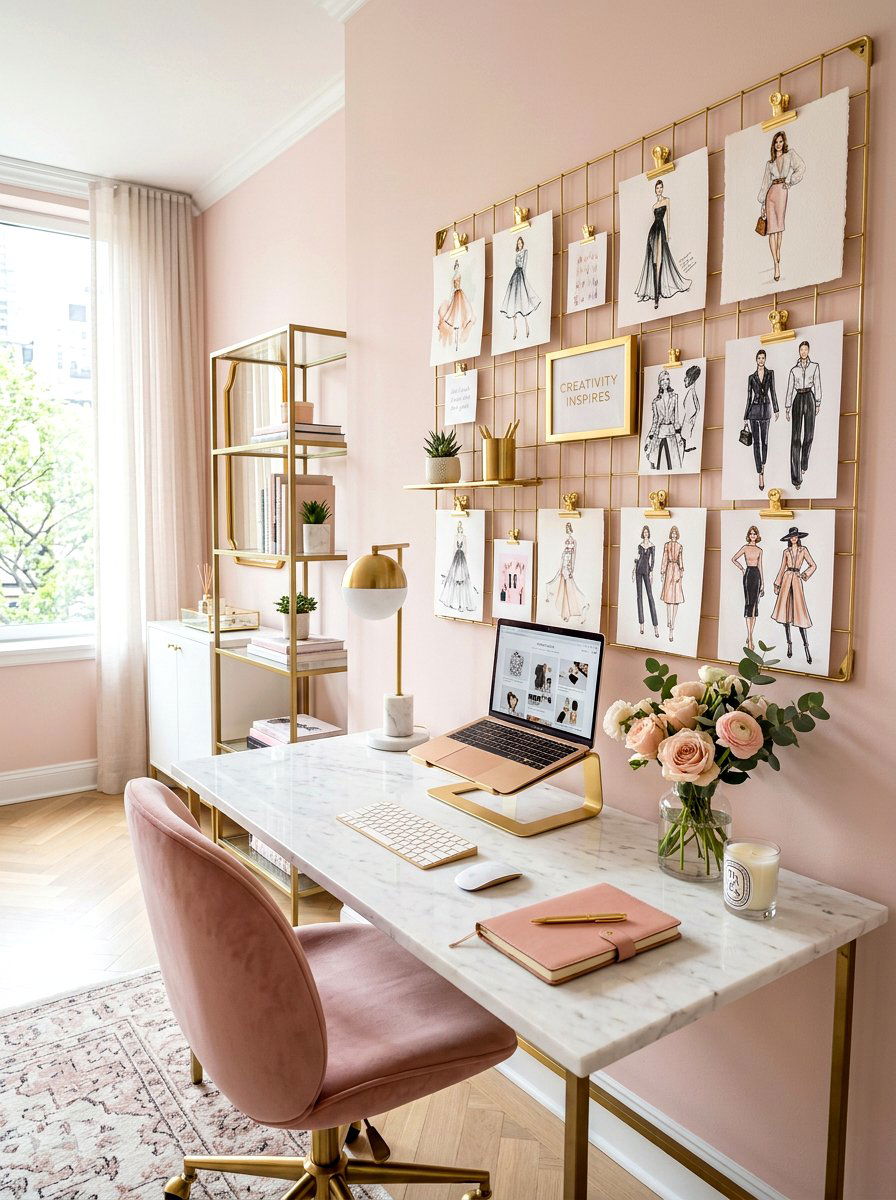 Gold Grid Chic Office - 30 message board wall ideas