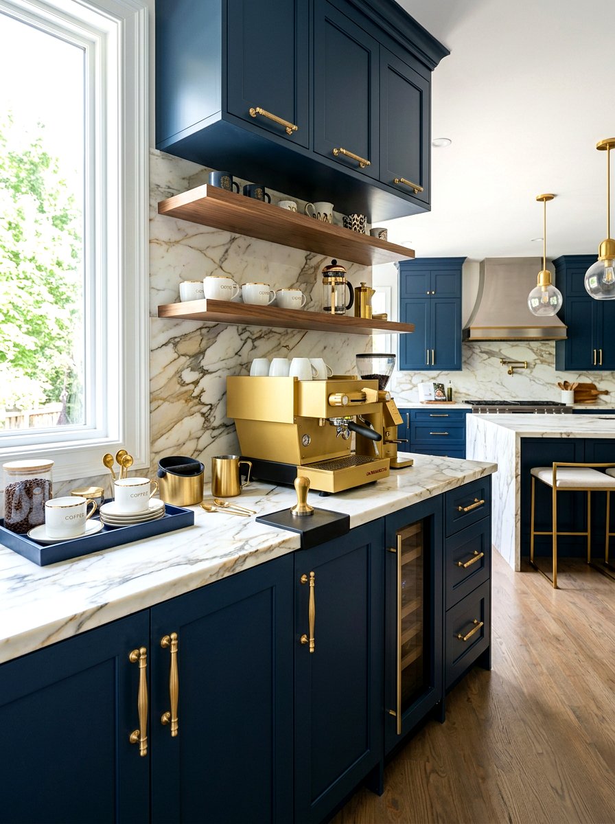 Gold Hardware Coffee Station - 30 kitchen coffee bar ideas