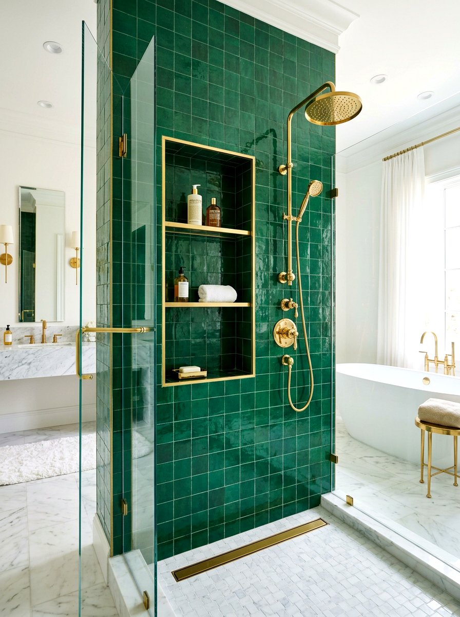 Gold Hardware Shower Niche - 30 shower niche ideas