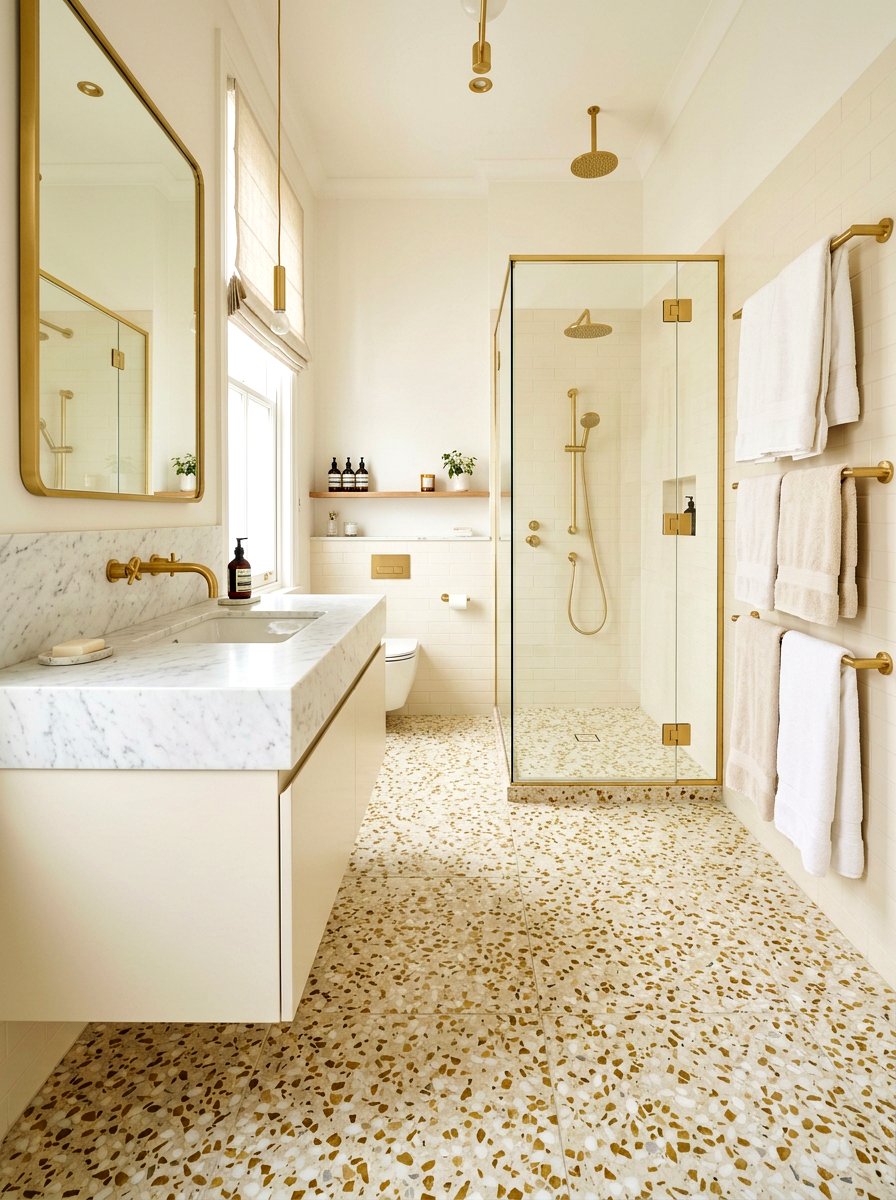 Gold Hardware Terrazzo Bathroom - 30 terrazzo floor bathroom ideas