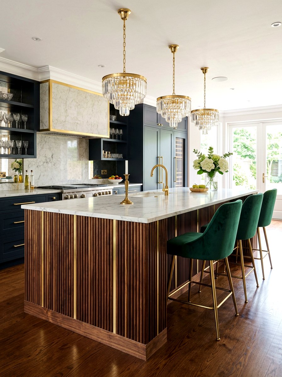 Gold Inlay Fluted Kitchen Island - 30 reeded wood kitchen island ideas