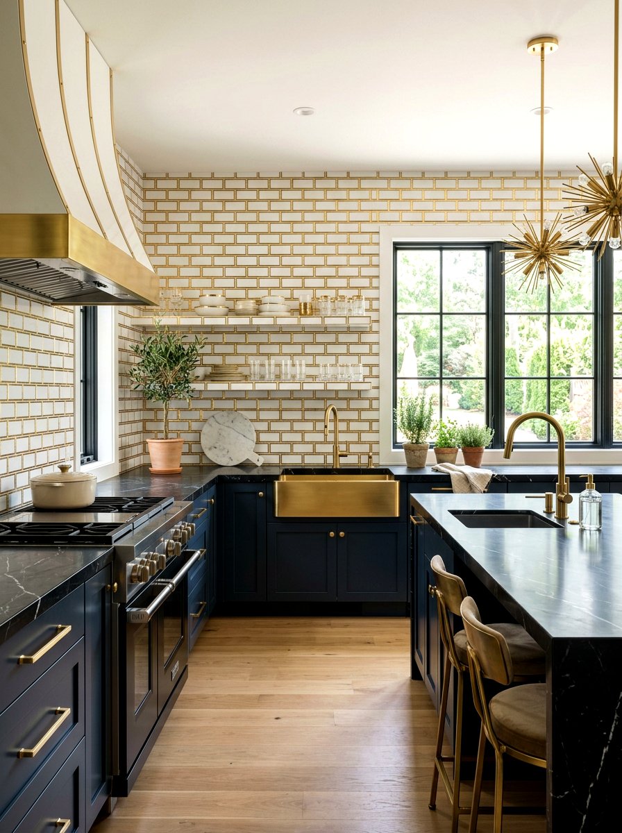 Gold Inlay Subway Tile Kitchen - 30 subway tile kitchen ideas