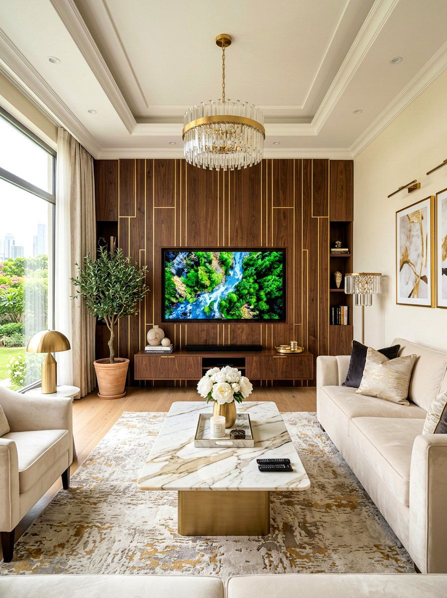 Gold Inlay TV Wall - 30 TV wall panel ideas