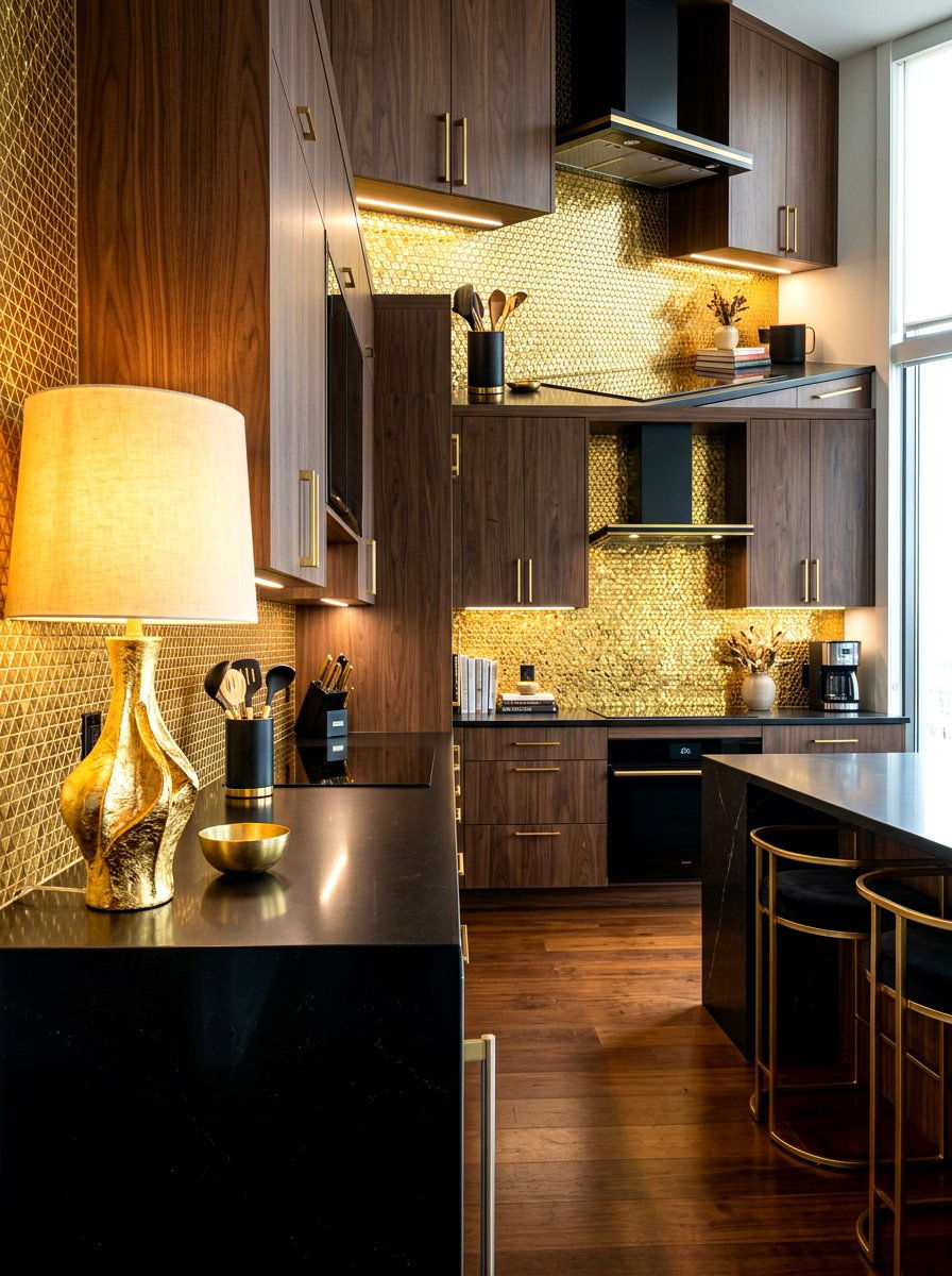 Gold Kitchen Accent Detail - 30 moody lamp lit kitchen ideas
