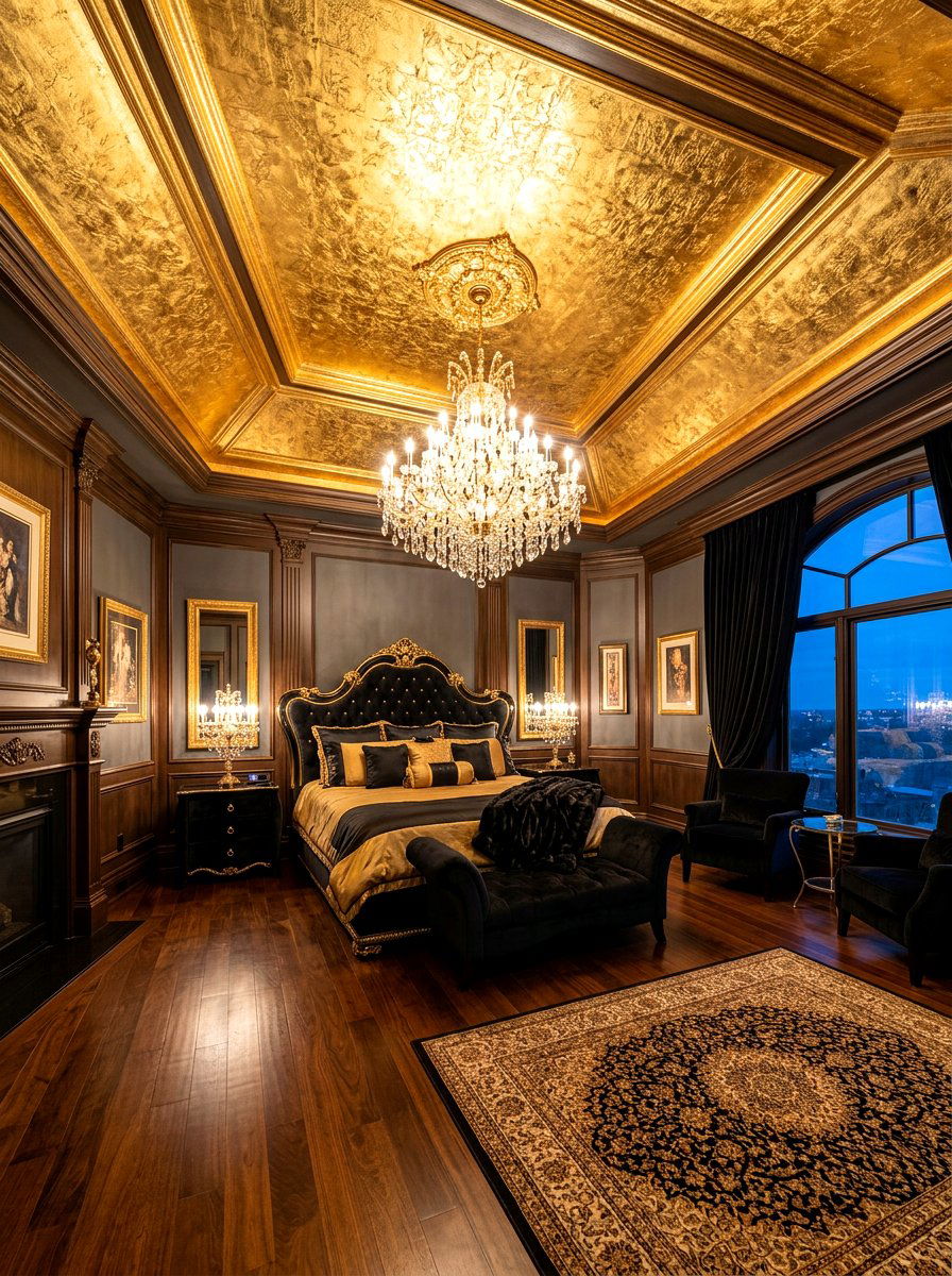 Gold Leaf Accent - 30 ceiling wallpaper bedroom ideas