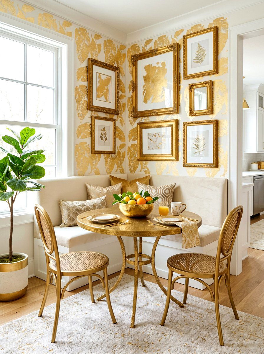Gold Leaf Breakfast Nook - 30 metallic holiday decor ideas
