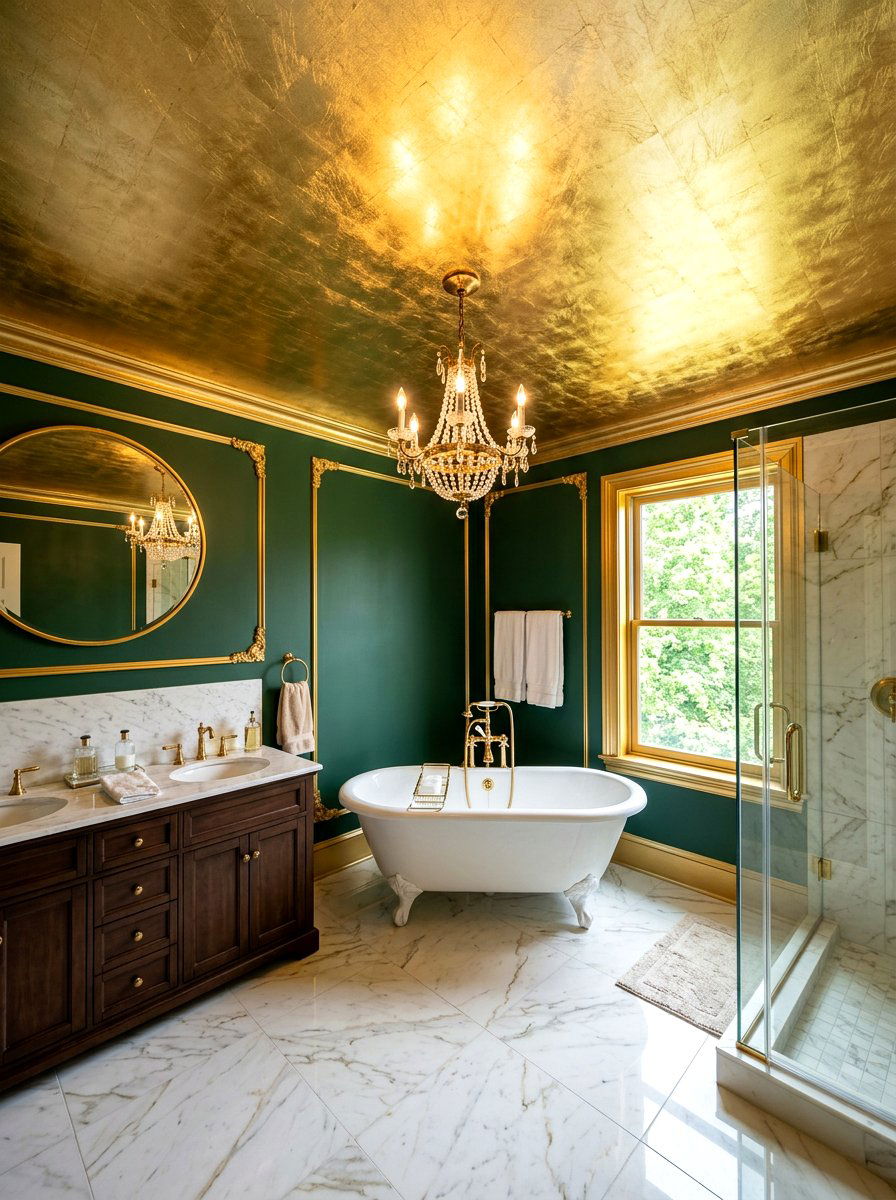 Gold Leaf Ceiling - 30 jewel box bath ideas