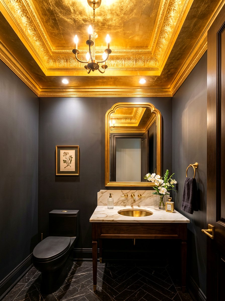 Gold Leaf Ceiling Powder Room - 30 boutique hotel powder room ideas