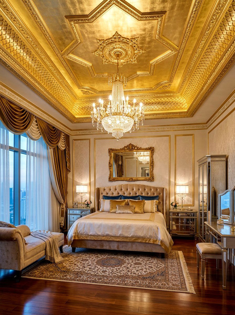 Gold Leaf Ceiling - 30 bedroom ceiling ideas